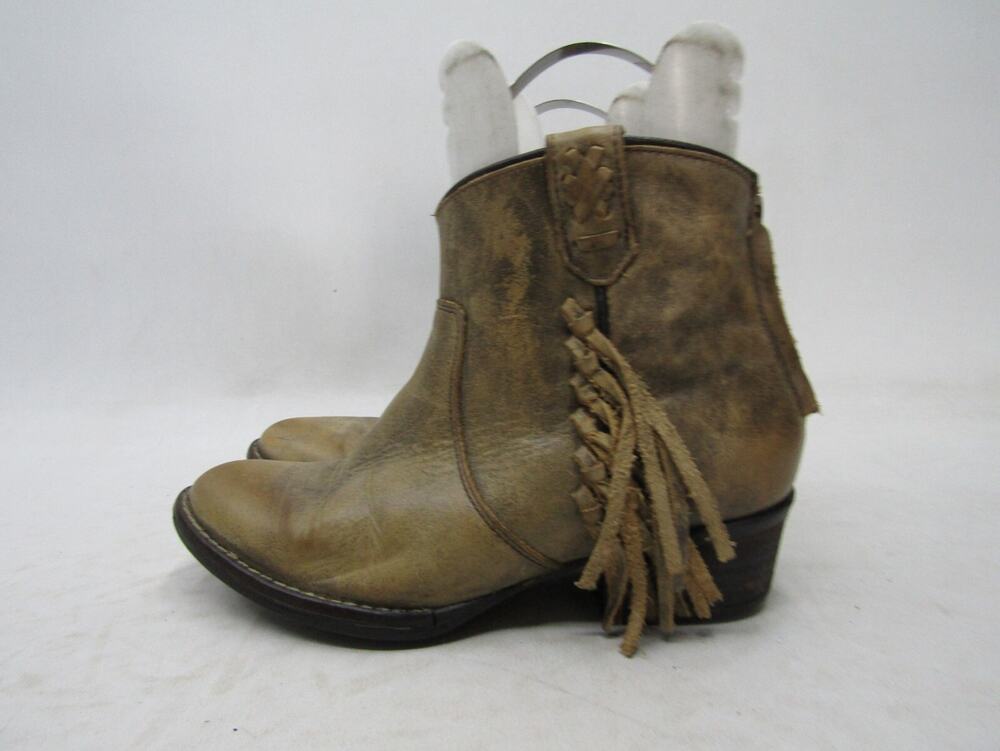 VERY VOLATILE Womens Sz 6.5 Brown Leather Fringe Zip Ankle Fashion Boots Bootie
